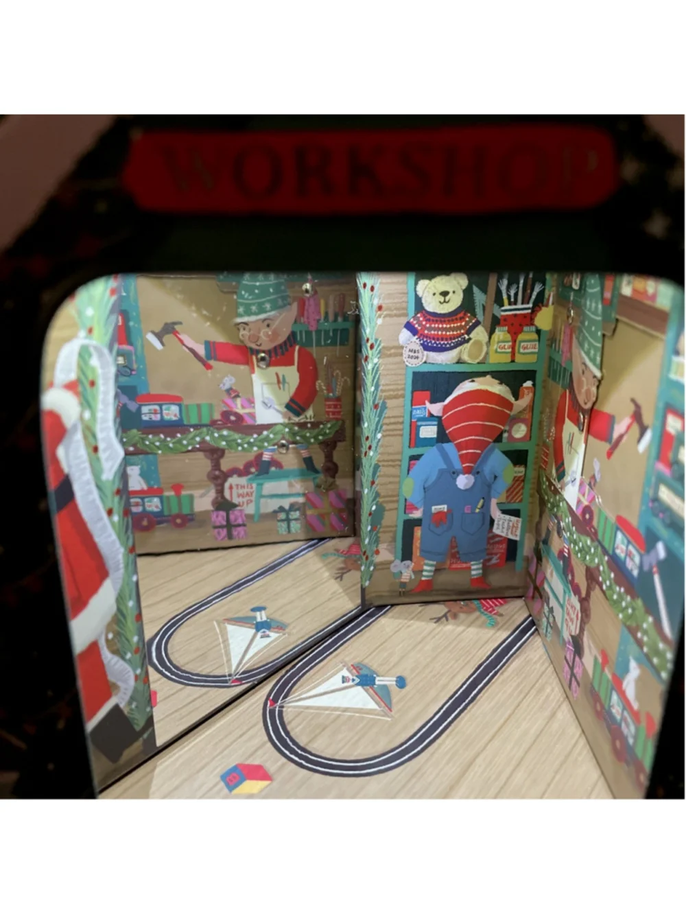 M&S Empty Musical Light Up Animated Christmas Metal Tin House Santa's Workshop